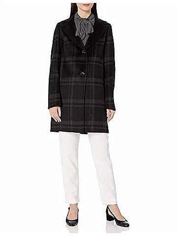 T Tahari Jayden Plaid Check Coat in Black (view 2)