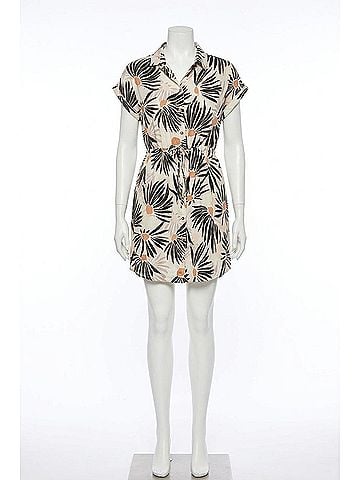Tribal Lined Shirt Mini Dress in White Black (view 1)