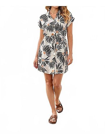 Tribal Lined Shirt Mini Dress in White Black (view 2)