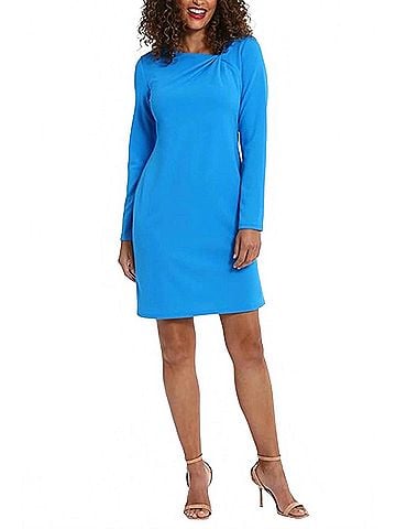London Times Long Sleeve Knot Detail Shift Dress in Blue (view 2)