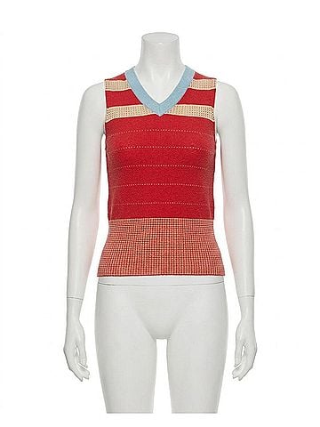 Guest In Residence Collegiate Stripe Vest in Scarlet Combo (view 1)