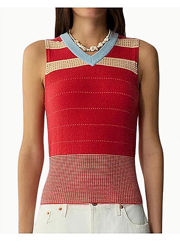 Guest In Residence Collegiate Stripe Vest in Scarlet Combo (view 2)
