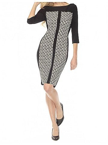 Joseph Ribkoff Geometric Jacquard Sheath Dress in Black/Off-White (view 2)