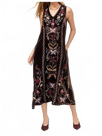 Johnny Was Carmina Velvet V?Neck Tank Dress in Chocolate (view 2)