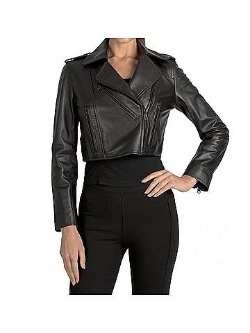 Blanc Noir Cleo Cropped Moto Jacket in Black (view 2)
