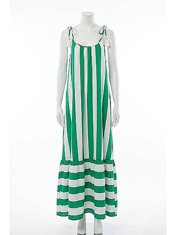 Oddi Vertical Stripe Midi Dress in Green (view 1)