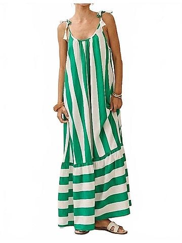 Oddi Vertical Stripe Midi Dress in Green (view 2)