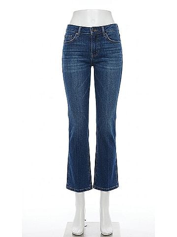 Flying Monkey Mid Rise Trouser Fold Creased Straight Jeans in Dark Wash (view 1)