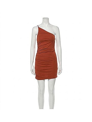 Sundry Asymmetrical Ruched Dress in Tandoori (view 1)