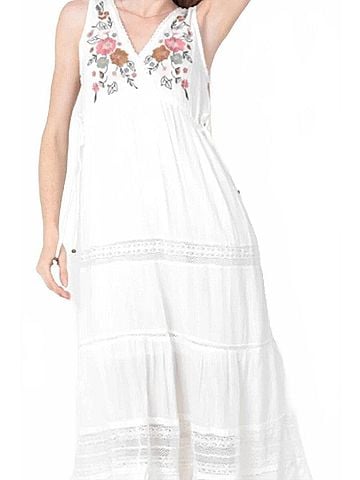 Angie V-Neck Sleeveless Tiered Dress With Embroidery in Ivory (view 2)