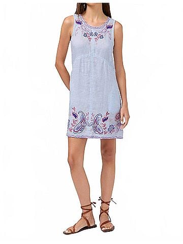Johnny Was Cleolia Chevron Tank Dress in Blue Slub Linen (view 2)