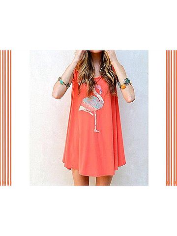 Judith March Shift Dress With Flamingo Applique in Melon (view 2)