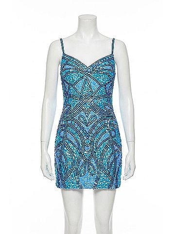 Jovani Sequin V-Neck Mini Dress in Light Blue (view 1)