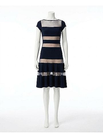 Joseph Ribkoff Mesh Insert Fit And Flare Dress in Midnight Blue (view 1)