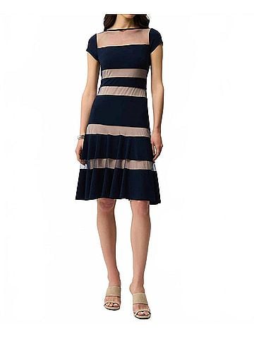 Joseph Ribkoff Mesh Insert Fit And Flare Dress in Midnight Blue (view 2)