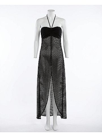 Dotti Spot On Bandeau Hi-Low Front Slit Dress in Dot Black (view 1)