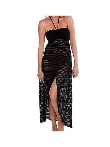 Dotti Spot On Bandeau Hi-Low Front Slit Dress in Dot Black (view 2)