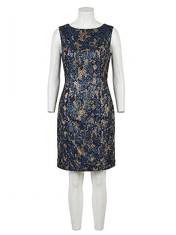 JS Collections Boat Neck Lace Dress in Navy/Nude (view 1)