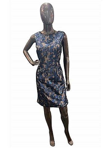 JS Collections Boat Neck Lace Dress in Navy/Nude (view 2)