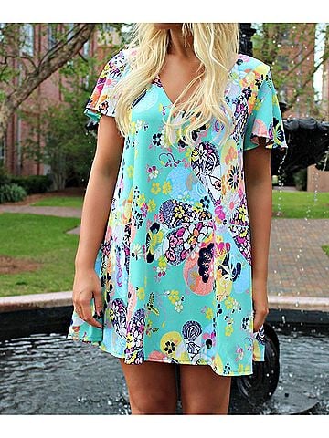 Judith March Japanese Print Shift Dress in Floral (view 2)
