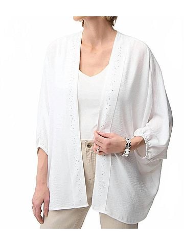 Joseph Ribkoff Embellished Open Front Cover-Up Blazer in Vanilla (view 2)