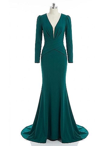 MNM Couture Long Sleeve Gown With Train in Emerald (view 1)