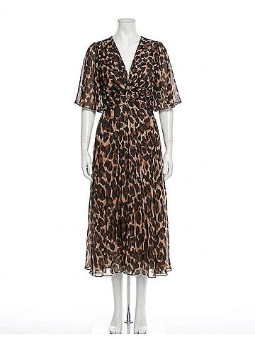 Joseph Ribkoff Animal Print Chiffon Fit &amp; Flare Dress in Beige/Black (view 1)