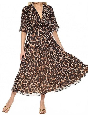 Joseph Ribkoff Animal Print Chiffon Fit &amp; Flare Dress in Beige/Black (view 2)