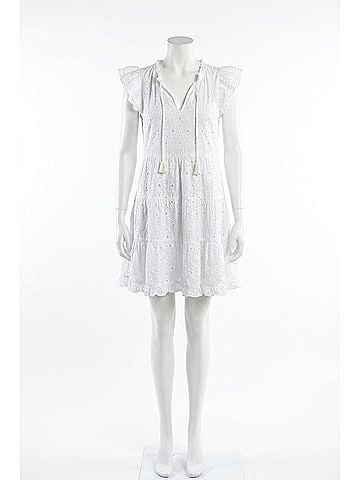 Sail to Sable Ruffle Neck Dress With Tassels in White (view 1)