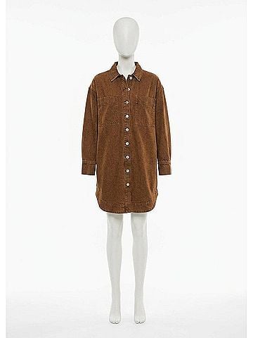 FRNCH Domitille Buttoned Shirt Mini Dress in Camel (view 1)