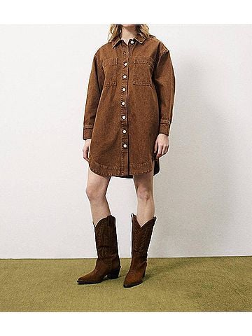 FRNCH Domitille Buttoned Shirt Mini Dress in Camel (view 2)