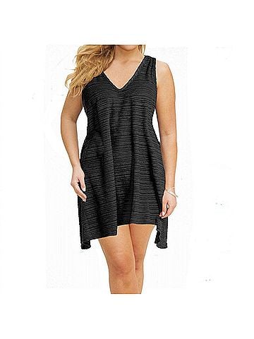 Jordan Taylor Plus Size V-Neck Handkerchief Dress in Black (view 2)