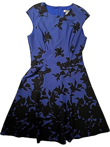 London Style Floral Print Fit &amp; Flare Dress in Blue (view 1)