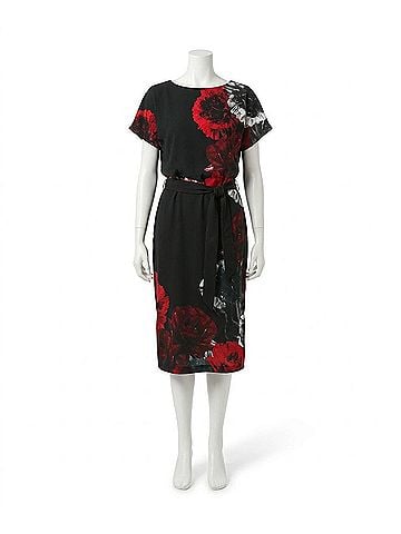 Joseph Ribkoff Floral Boat Neck Sheath Dress in Black/Red (view 1)