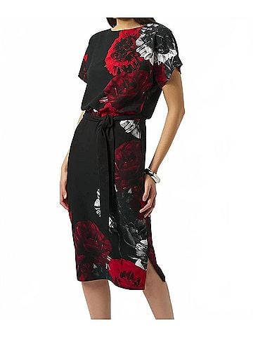 Joseph Ribkoff Floral Boat Neck Sheath Dress in Black/Red (view 2)