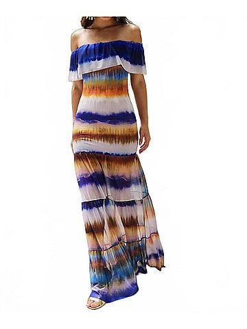 Nightcap Positano Mesh Maxi Dress in Playa Stripe (view 2)