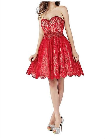 Angela & Alison Short Prom Dress in Hot Red (view 2)