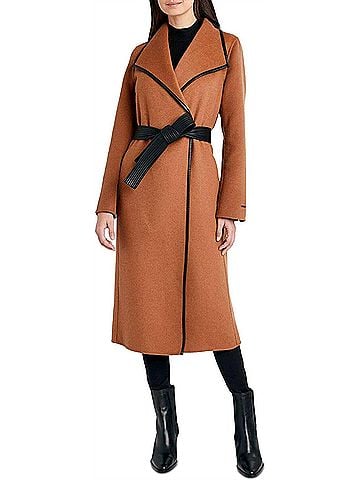 T Tahari Women Black Juliette Double Face Wool Belted Coat in Caramel (view 2)