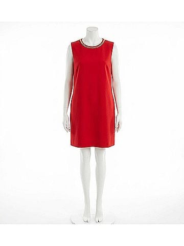 Jade Embelished Neck Shift Dress in Red (view 1)