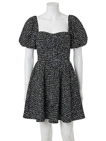 Buddy Love Romeo Tweed Puff Sleeve Mini Dress in Black (view 1)