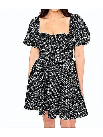 Buddy Love Romeo Tweed Puff Sleeve Mini Dress in Black (view 2)