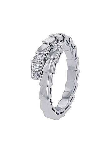 Bvlgari BVLGARI Serpenti Viper Single Coil Ring with 0.14ct Diamonds, 18K White Gold, Size XXL, Item No. 360470. (BVLGARI Diamond Pave Ring, Gold) (view 1)