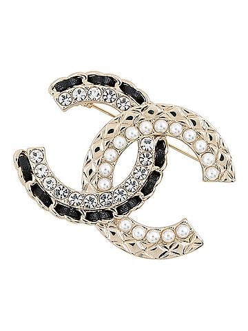 Chanel Chanel Brooch, Coco Mark Rhinestone, Faux Pearl, Lambskin, B24C AB8609 CHANEL BROACH (view 1)