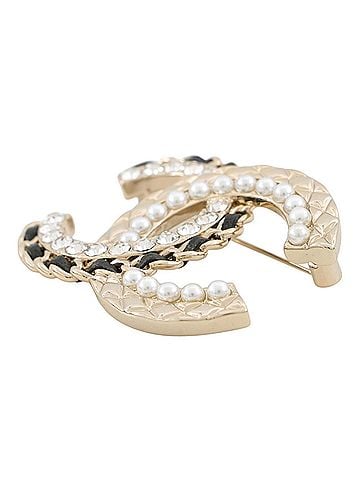 Chanel Chanel Brooch, Coco Mark Rhinestone, Faux Pearl, Lambskin, B24C AB8609 CHANEL BROACH (view 2)