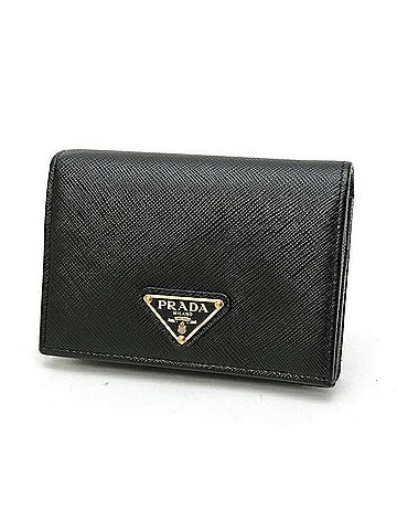 Prada Prada PRADA Saffiano Triangle Bi-fold Compact Wallet 1MV021 Leather Black (view 1)