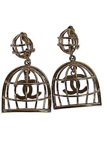 Chanel CHANEL Vintage Birdcage Earrings with CC Coco Mark Logo - Metal Men's &amp; Women's Gold (view 1)