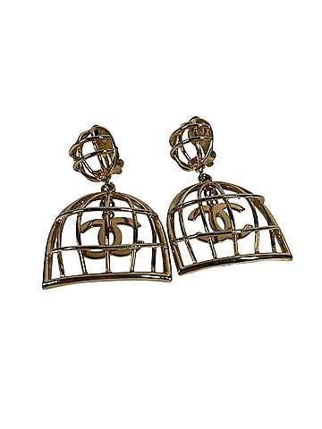 Chanel CHANEL Vintage Birdcage Earrings with CC Coco Mark Logo - Metal Men's &amp; Women's Gold (view 2)