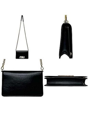 Miu Miu Miu Miu Miu Chain Shoulder Wallet Bag 5BP004 245 MIUMIU Leather Rhinestone NERO Black Women's (view 2)