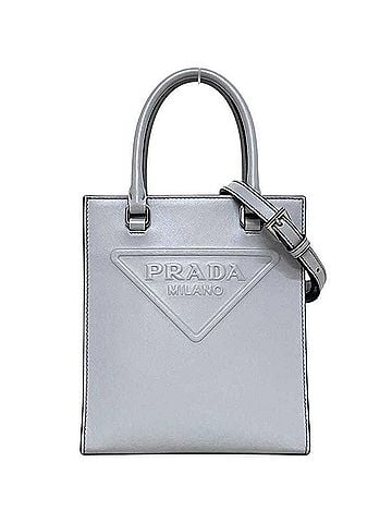 Prada Prada 2-way shoulder bag, embossed triangle design, 1BA333 272 3, IC-compatible, PRADA leather, gray, women's crossbody bag. (view 1)