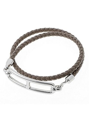 Hermès Hermes leather bracelet, Louli Double Tour, Veau Swift, Etoupe, Silvery (view 1)